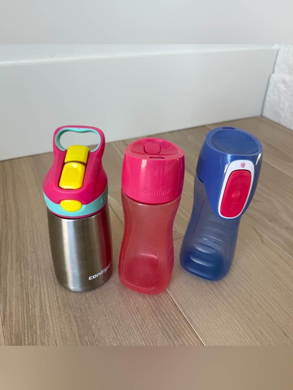 Contigo Kids Stainless and Plastic Bottles in Pink, Blue, Yellow
